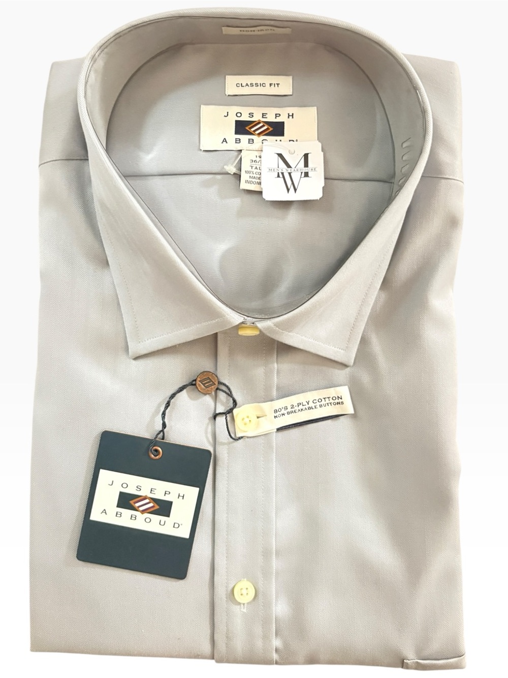NWT Joseph Abboud Men’s 19 36/37 Tall Gray Herringbone Non-Iron Dress Shirt